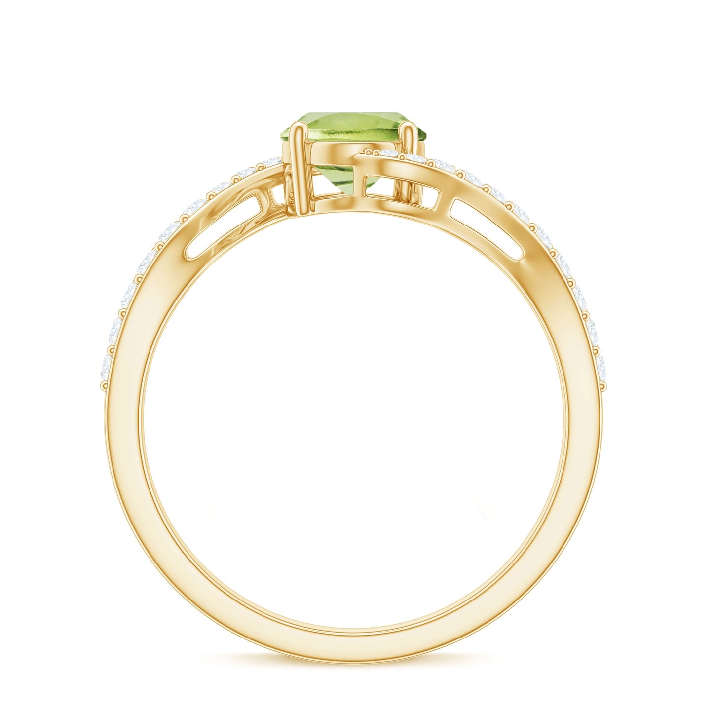 Natural 1 Carat Oval Peridot Engagement Ring with Diamond Bypass Shank