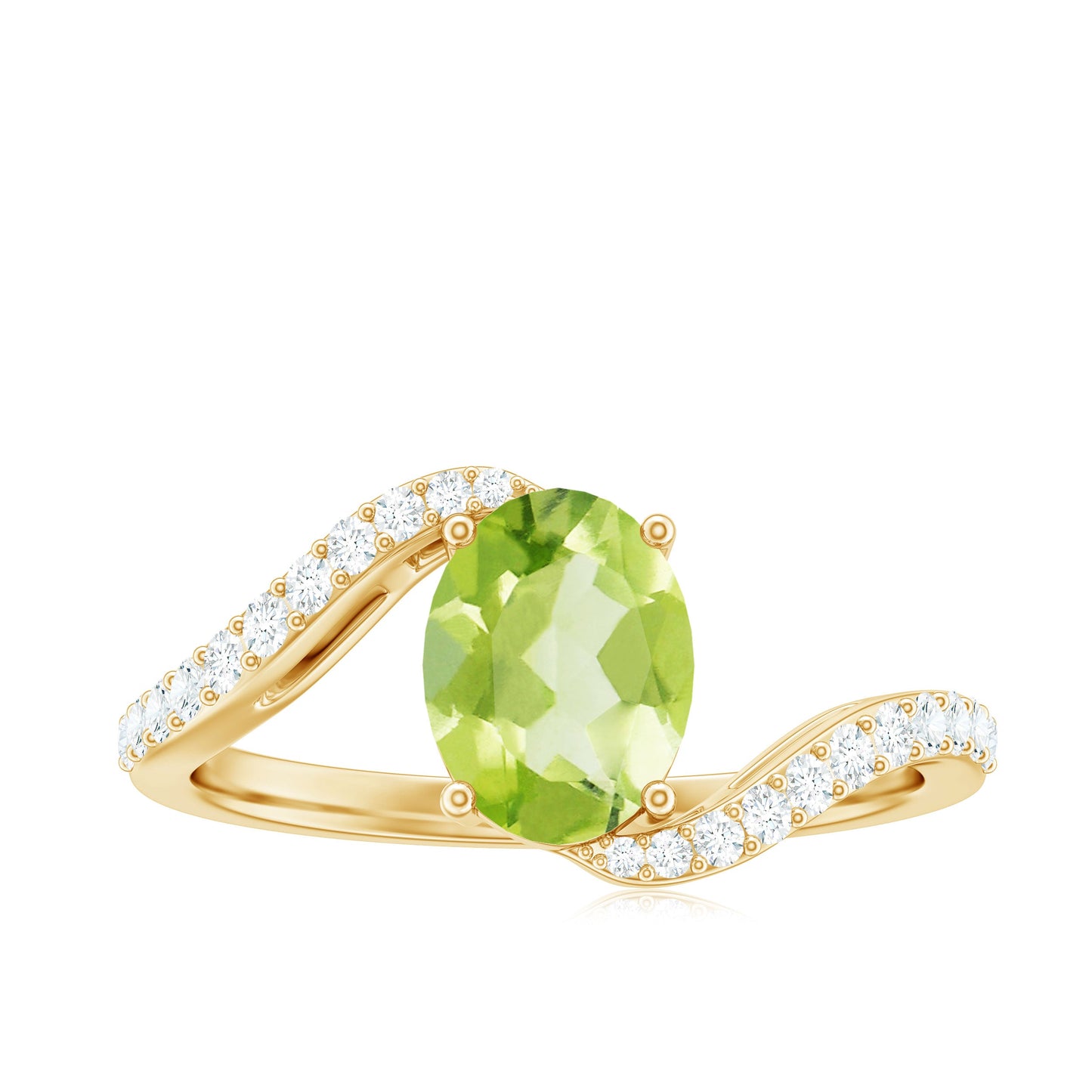 Natural 1 Carat Oval Peridot Engagement Ring with Diamond Bypass Shank