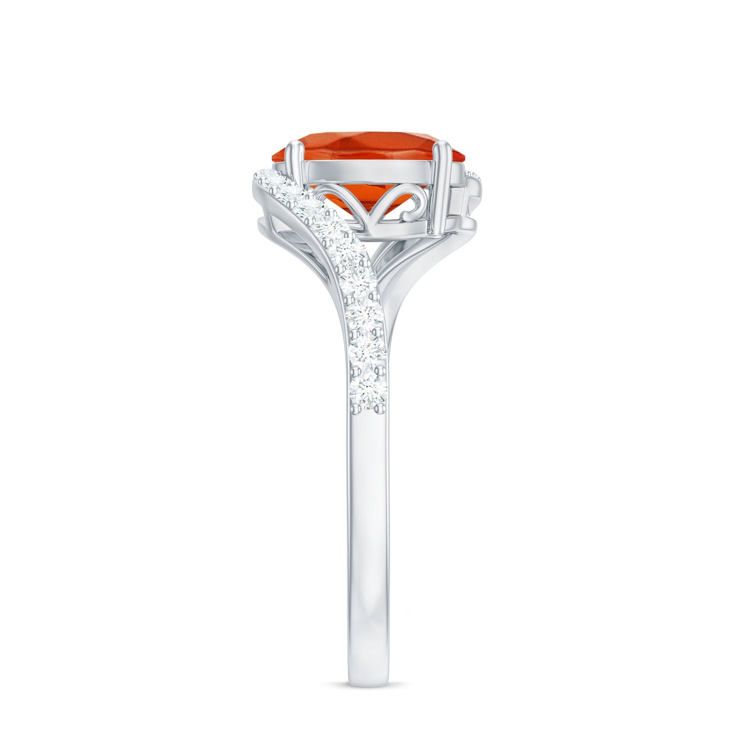 Oval Cut Solitaire Fire Opal and Diamond Bypass Ring