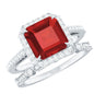 Lab Grown Ruby and Diamond Asscher Cut Engagement Ring With Enhancer