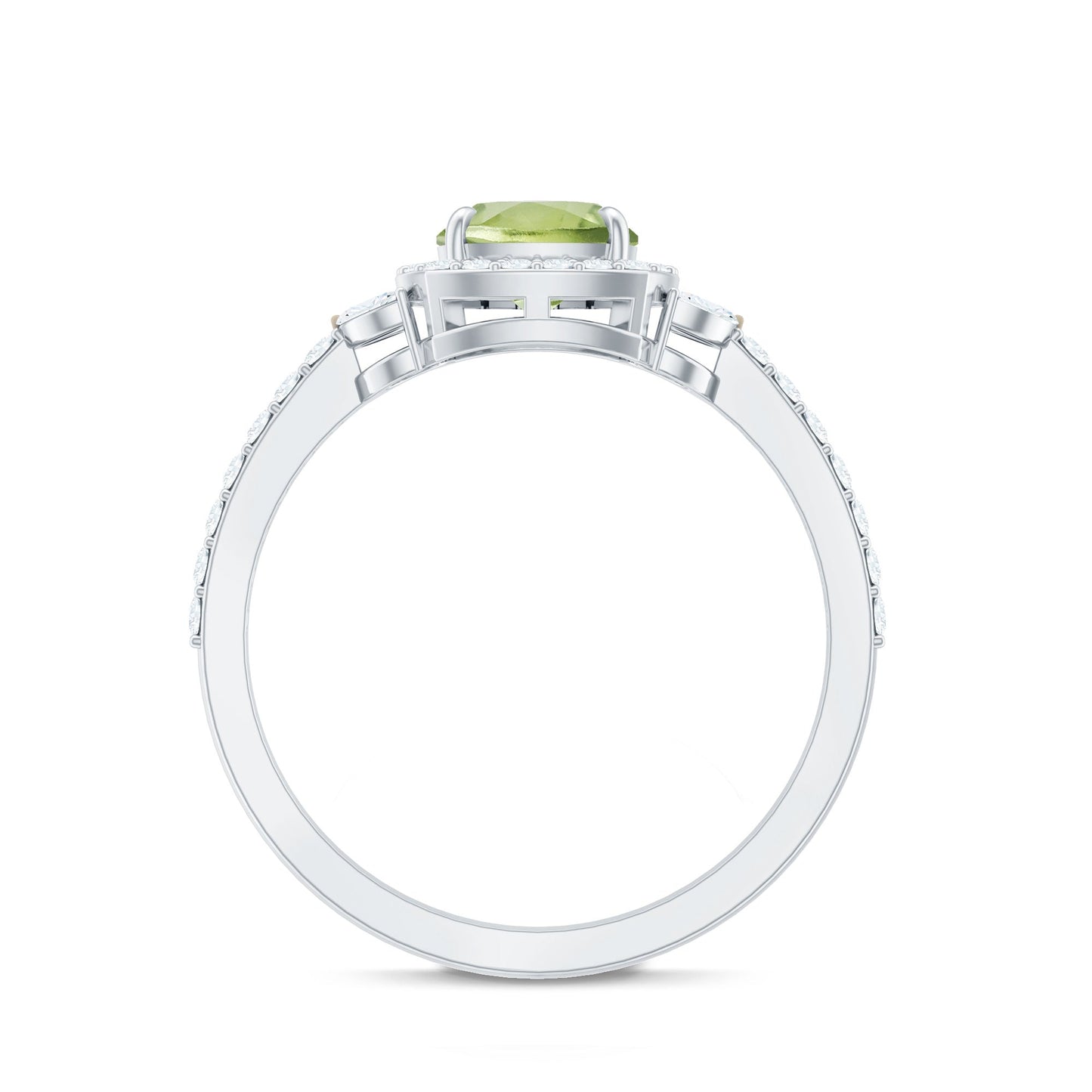Natural 2 Carat Peridot Cushion Cut Engagement Ring with Diamond Halo