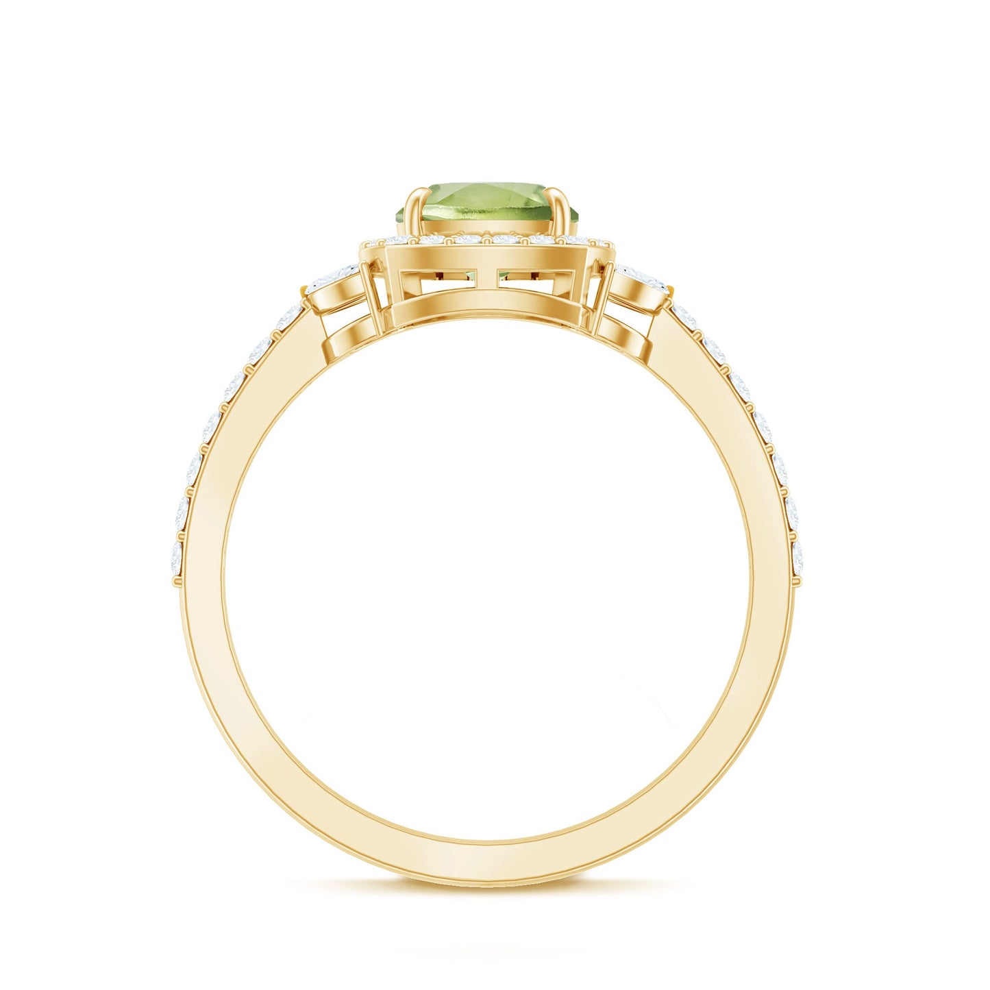 Natural 2 Carat Peridot Cushion Cut Engagement Ring with Diamond Halo