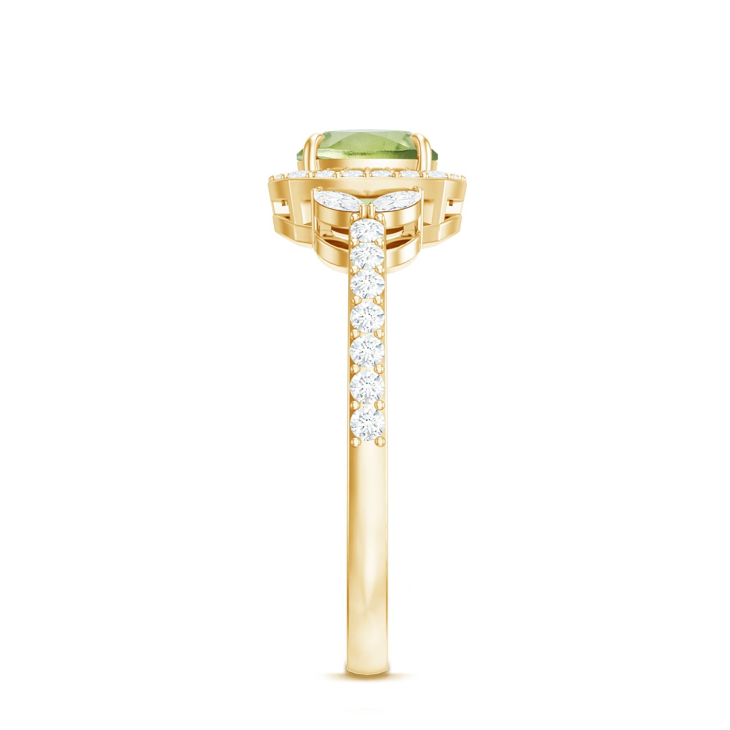 Natural 2 Carat Peridot Cushion Cut Engagement Ring with Diamond Halo