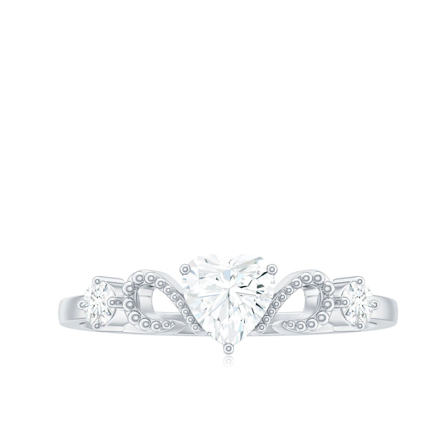 Certified Moissanite Heart Promise Ring with Beaded Detail