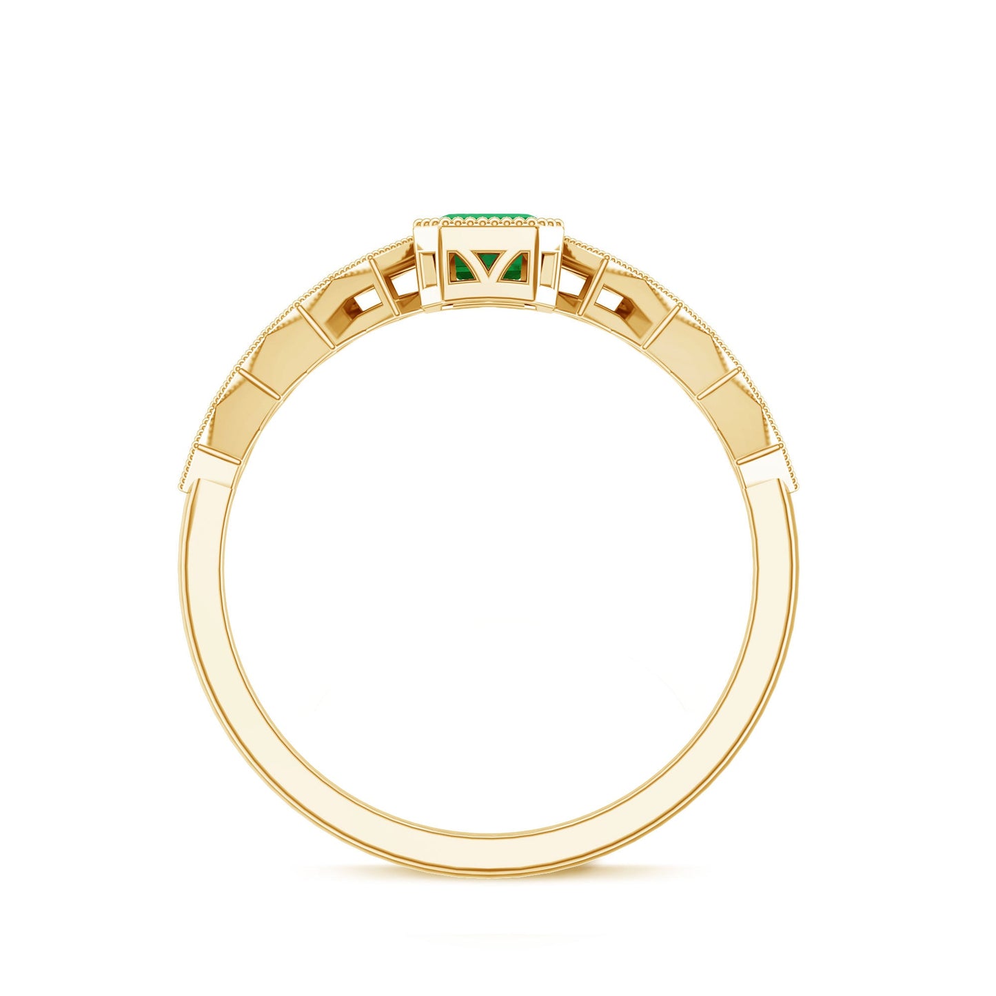 Vintage Looking Emerald Cut Emerald Engagement Ring with Diamond