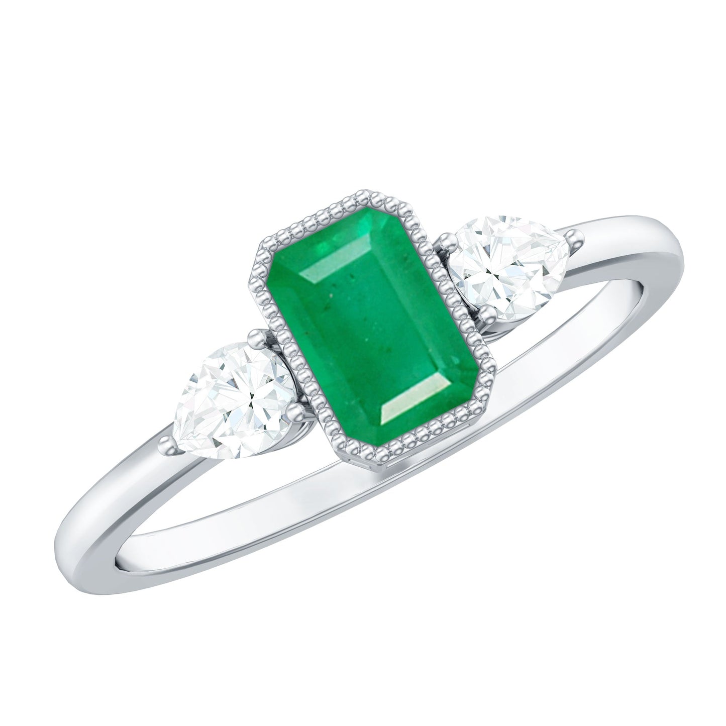0.6 Carat Emerald 3 Stone Ring with Diamond