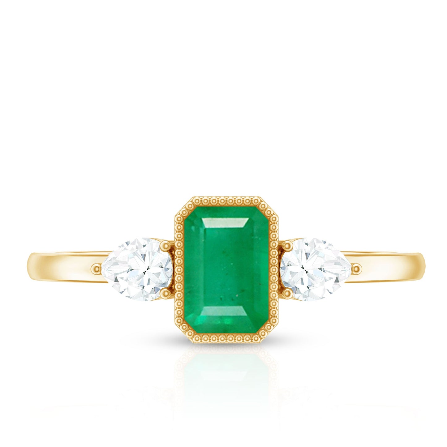 0.6 Carat Emerald 3 Stone Ring with Diamond