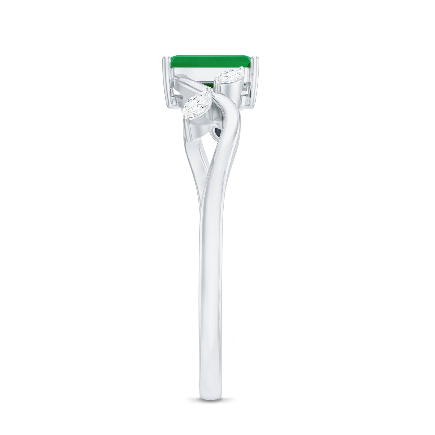Natural Emerald Cut Emerald Designer Engagement Ring with Diamond