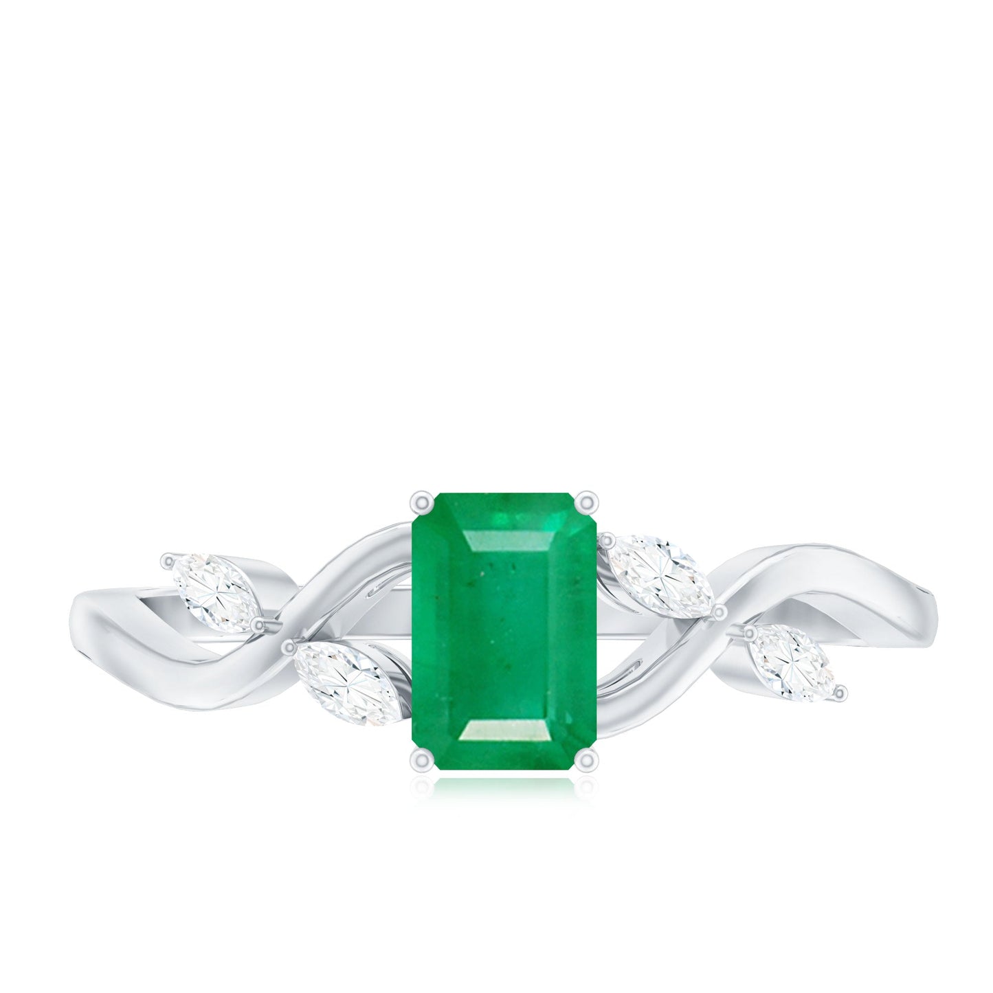 Natural Emerald Cut Emerald Designer Engagement Ring with Diamond