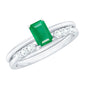Natural 0.6 Carat Emerald Cut Emerald Diamond Engagement Wedding Ring Set of 2