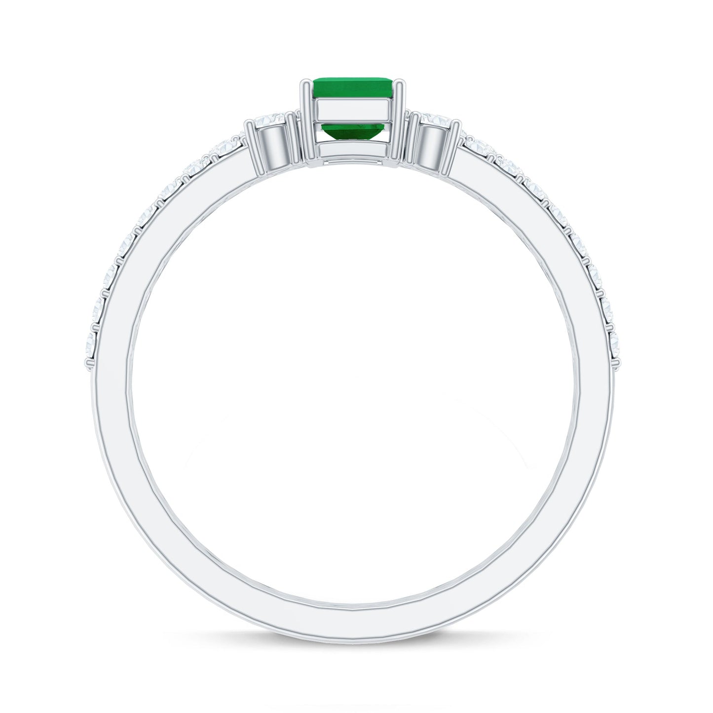 Genuine Emerald Diamond Emerald Cut Engagement Ring and Wedding Band Set