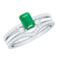 0.6 Carat Natural Emerald Cut Emerald Diamond 3 Piece Bridal Ring Set