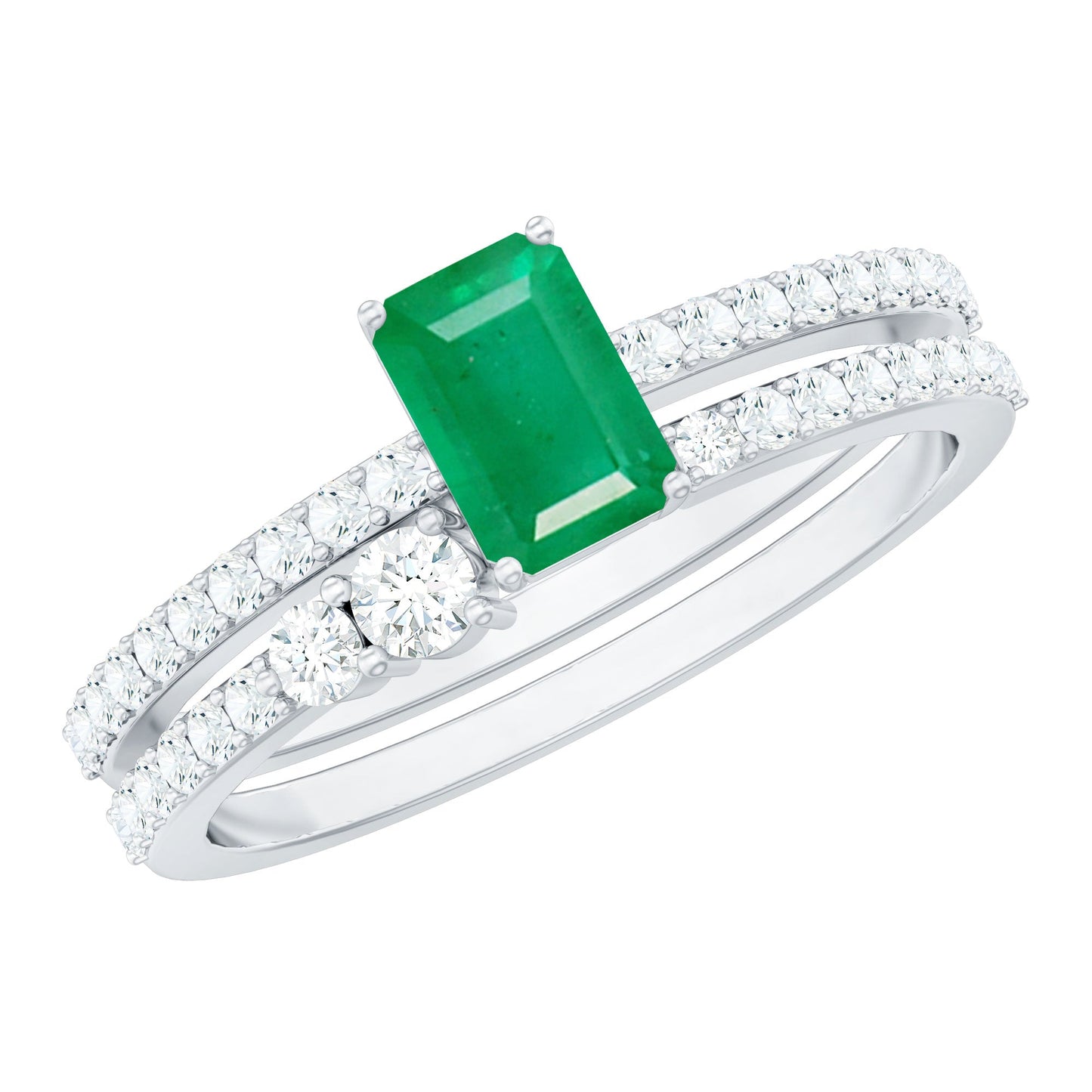 Genuine Emerald Diamond Emerald Cut Engagement Ring with Enhancer
