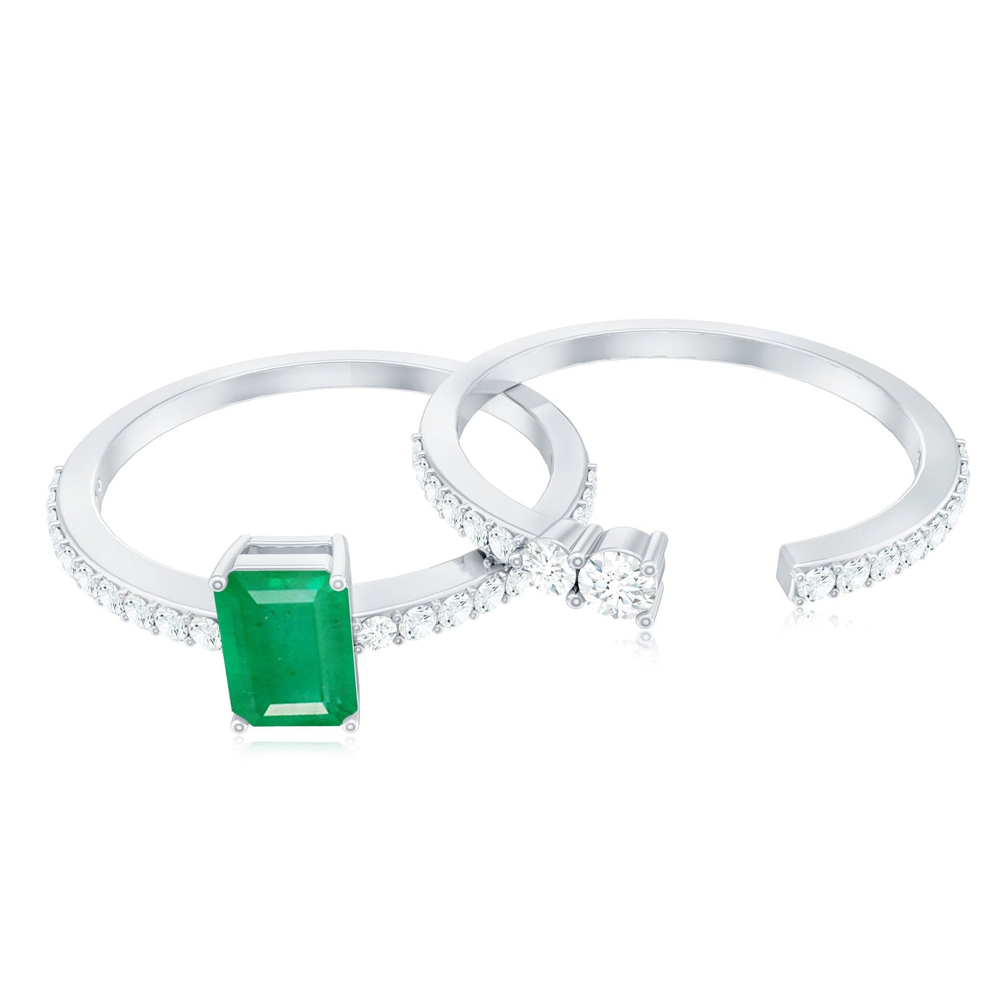 Genuine Emerald Diamond Emerald Cut Engagement Ring with Enhancer
