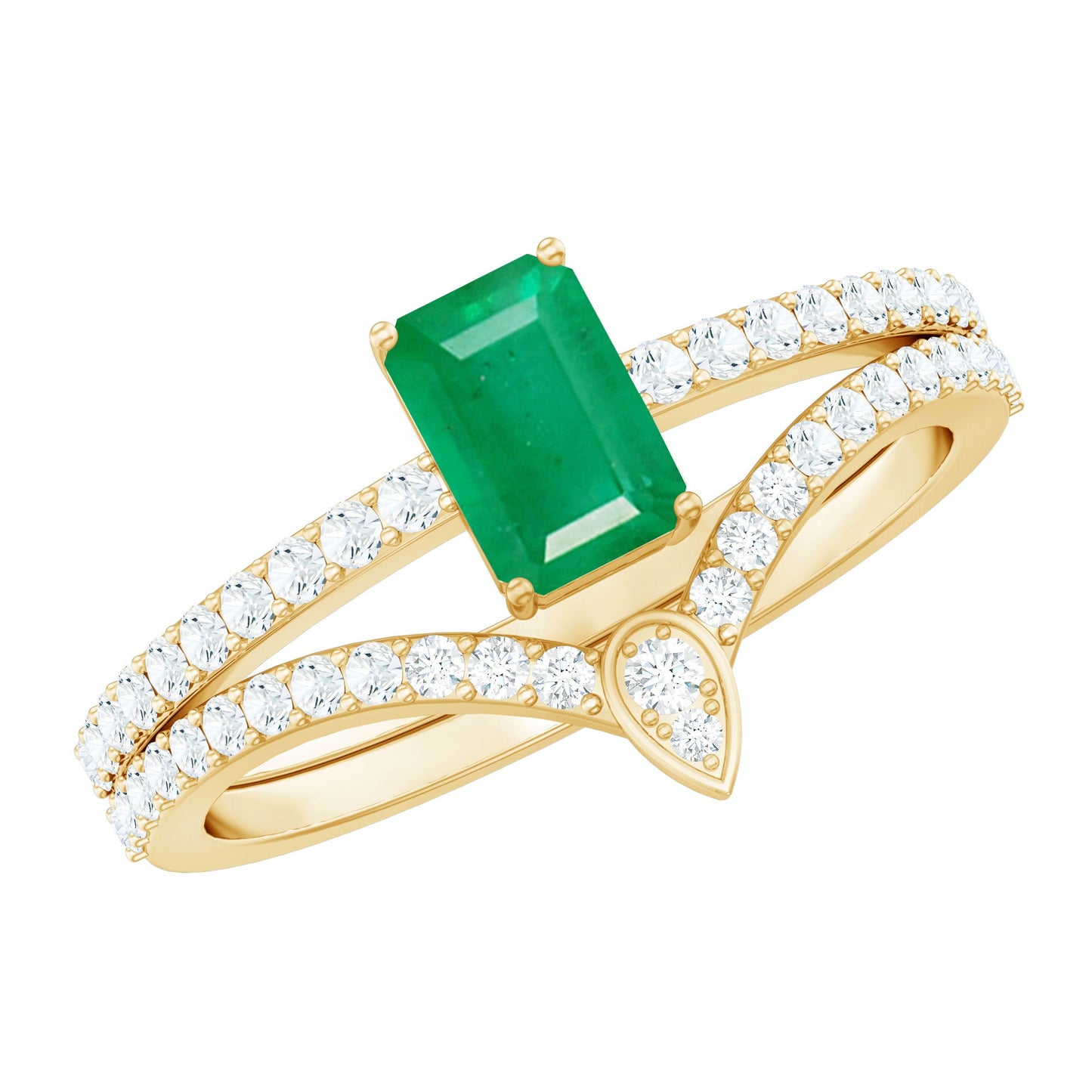 Certified Natural Emerald Diamond Emerald Cut Engagement Ring Wedding Band Set