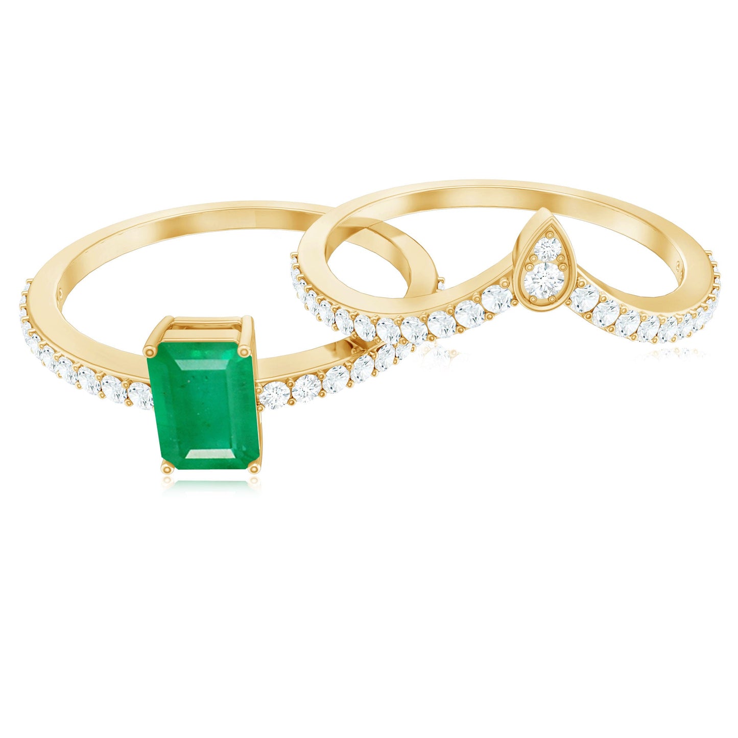 Certified Natural Emerald Diamond Emerald Cut Engagement Ring Wedding Band Set