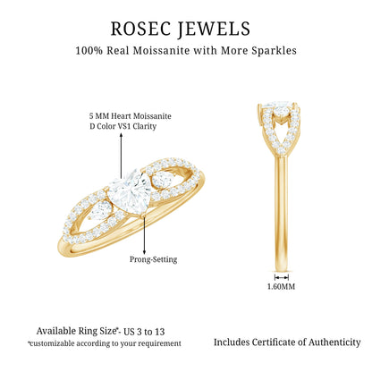 Certified Moissanite Heart Promise Ring with Split Shank