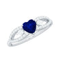 Real 0.6 Carat Blue Sapphire and Diamond Heart Promise Ring with Split Shank