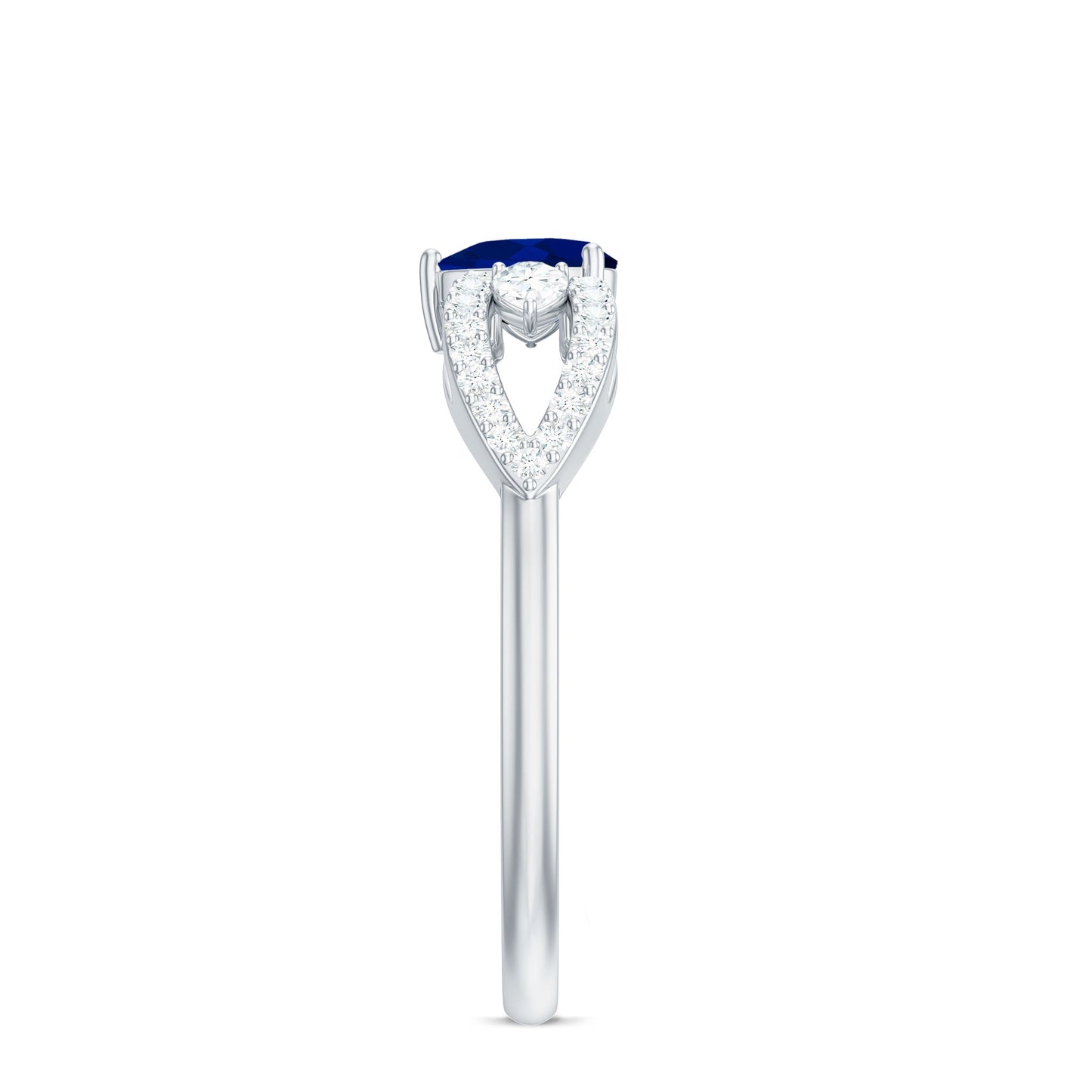 Real 0.6 Carat Blue Sapphire and Diamond Heart Promise Ring with Split Shank