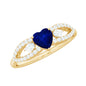 Real 0.6 Carat Blue Sapphire and Diamond Heart Promise Ring with Split Shank