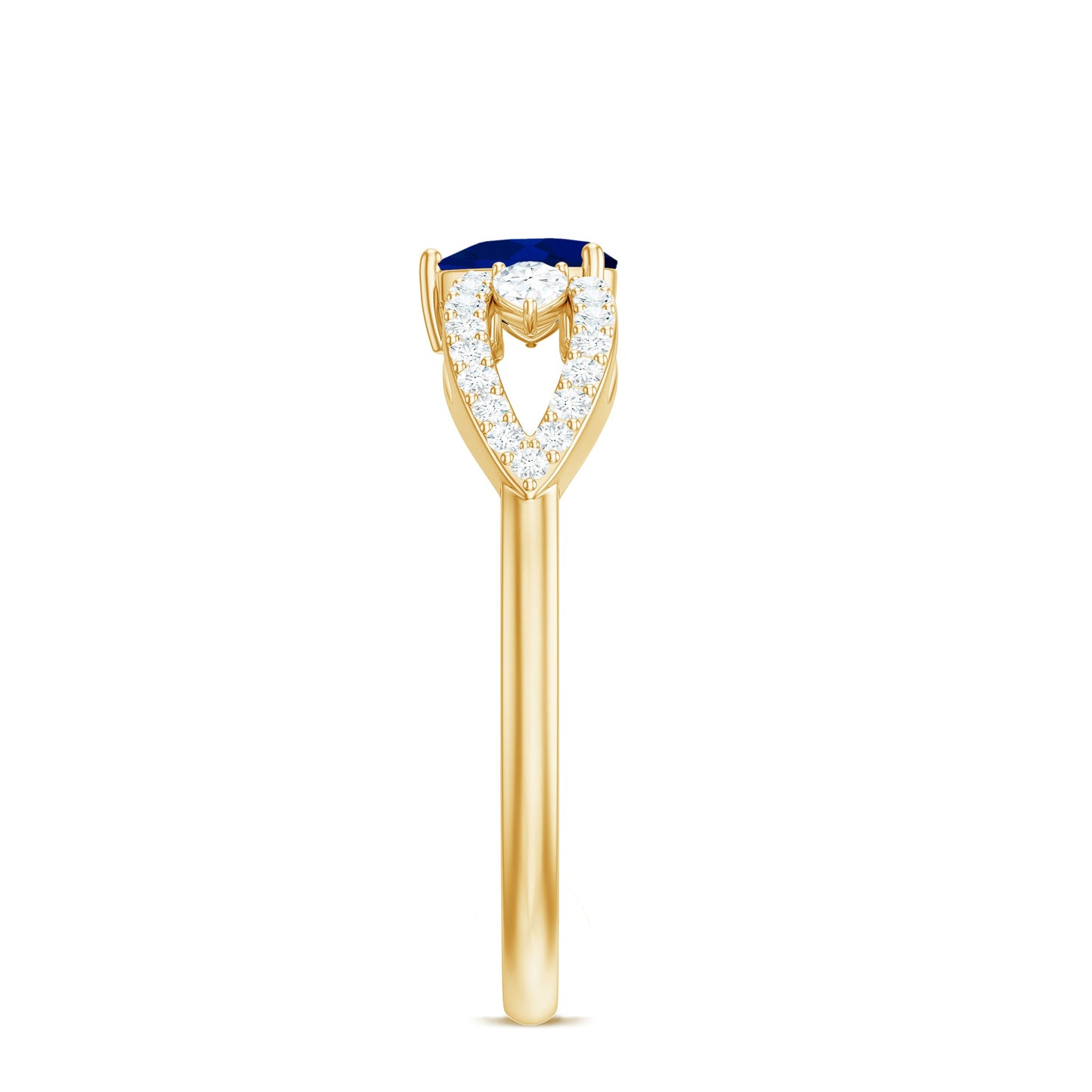 Real 0.6 Carat Blue Sapphire and Diamond Heart Promise Ring with Split Shank
