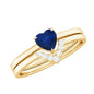 0.6 Carat Heart Shape Blue Sapphire Solitaire Ring Set with Diamond Chevron Band