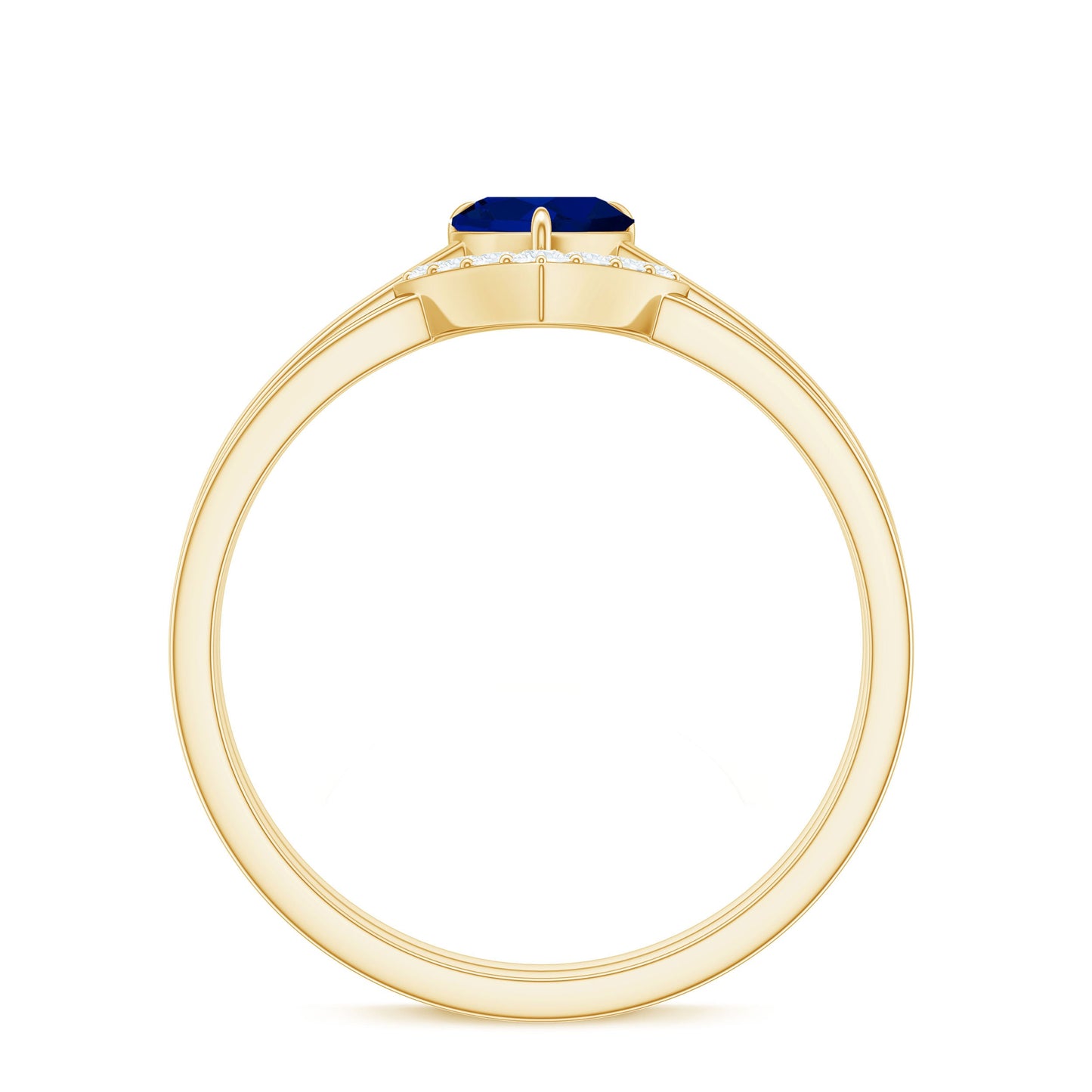 0.6 Carat Heart Shape Blue Sapphire Solitaire Ring Set with Diamond Chevron Band