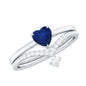 Heart Shape Blue Sapphire Solitaire Wedding Ring Set with Diamond