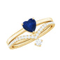 Heart Shape Blue Sapphire Solitaire Wedding Ring Set with Diamond