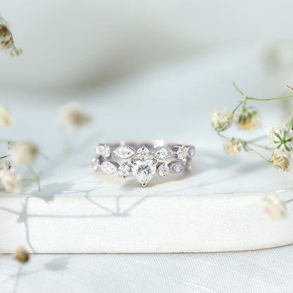 Heart Shape Moissanite Vintage Wedding Ring Set