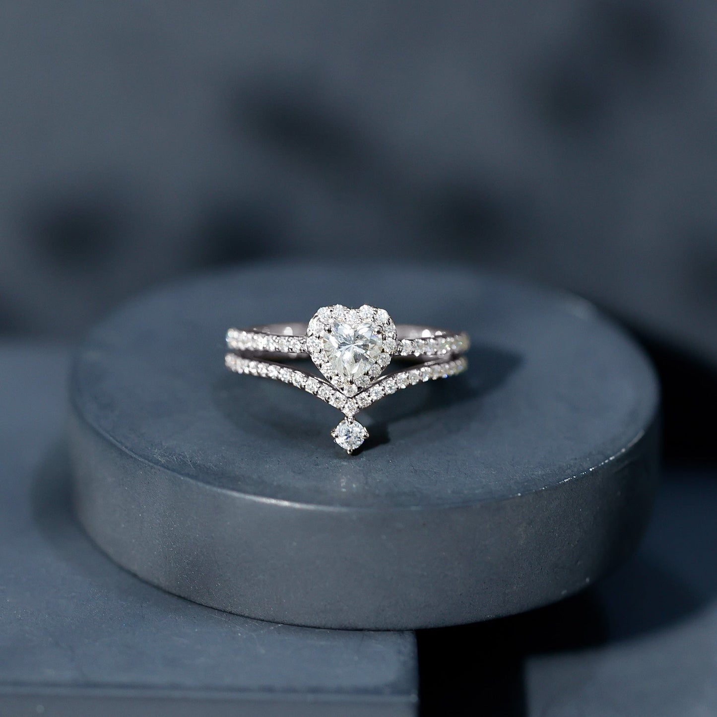 Certified Moissanite Heart Wedding Ring Set for Women