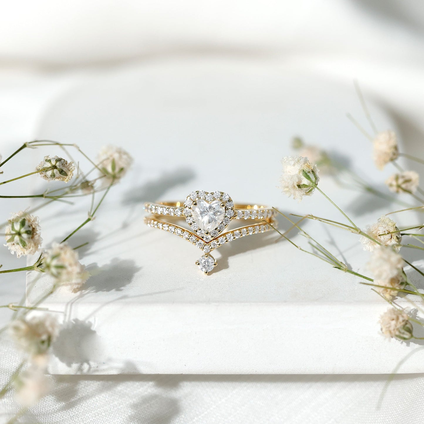 Certified Moissanite Heart Wedding Ring Set for Women