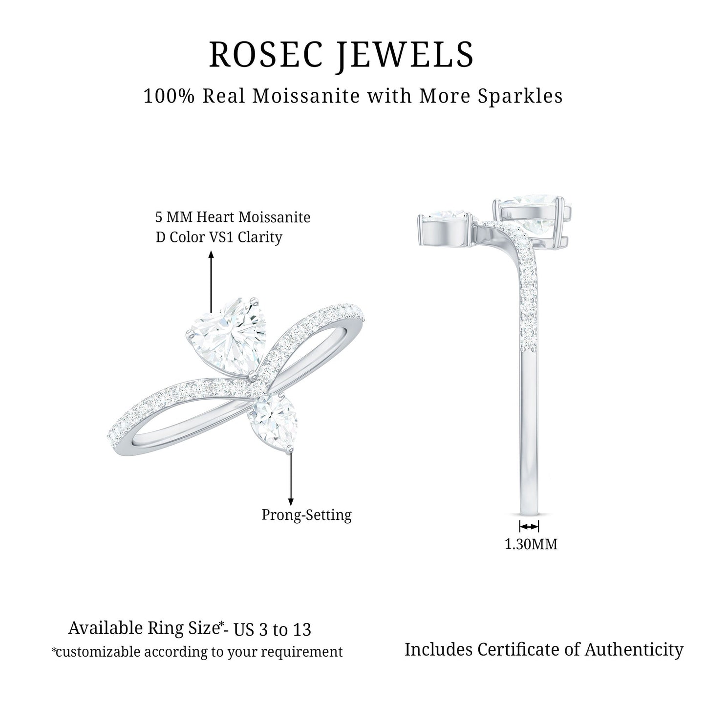 Designer Moissanite Heart Engagement Ring for Women