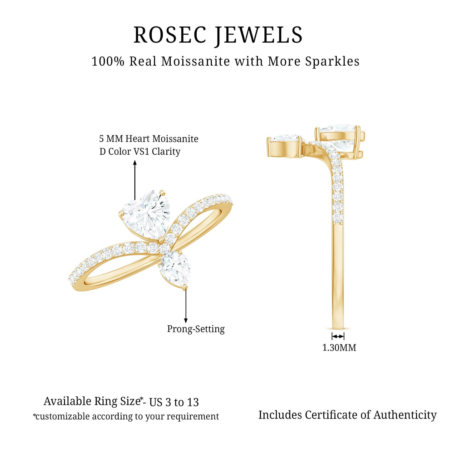 Designer Moissanite Heart Engagement Ring for Women