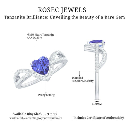 Heart Shape Tanzanite and Diamond Designer Engagement Ring