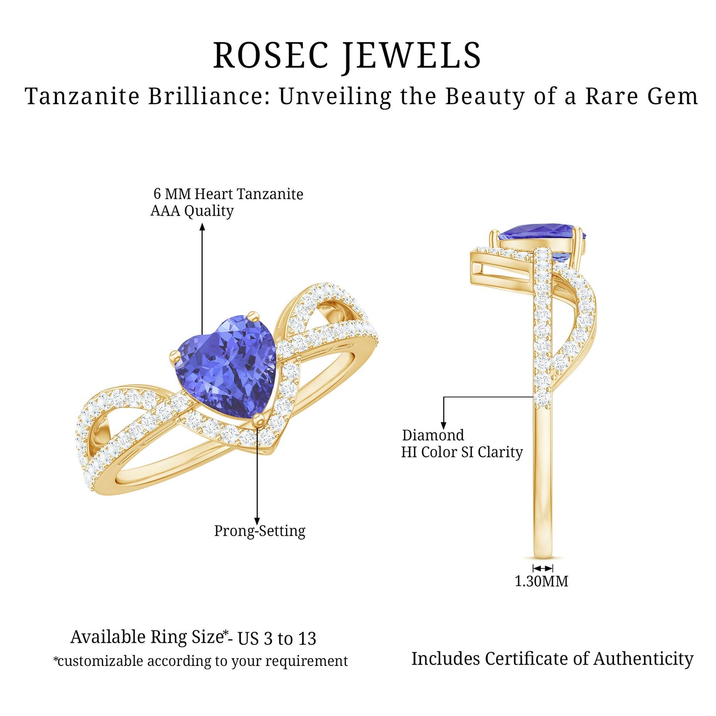 Heart Shape Tanzanite and Diamond Designer Engagement Ring