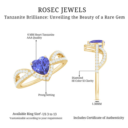 Heart Shape Tanzanite and Diamond Designer Engagement Ring