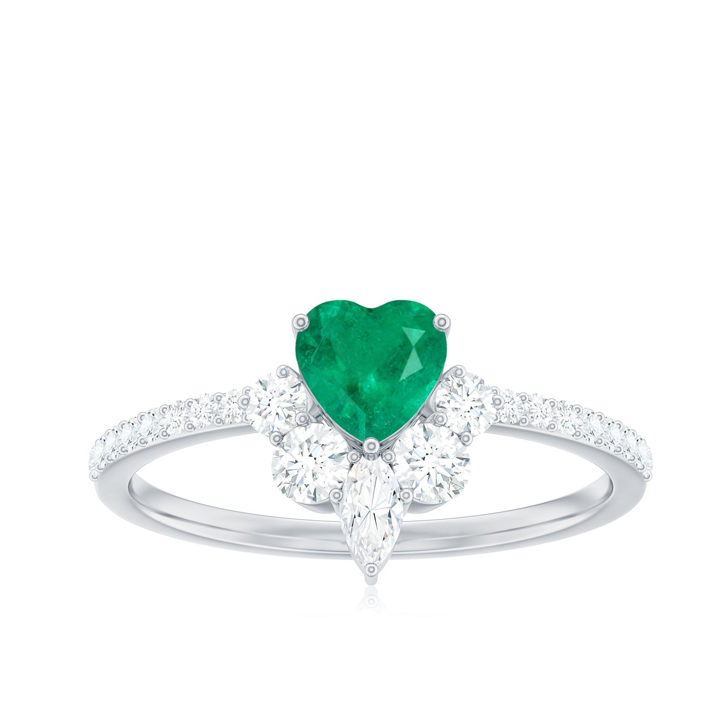 Natural Emerald Heart Promise Ring with Diamond