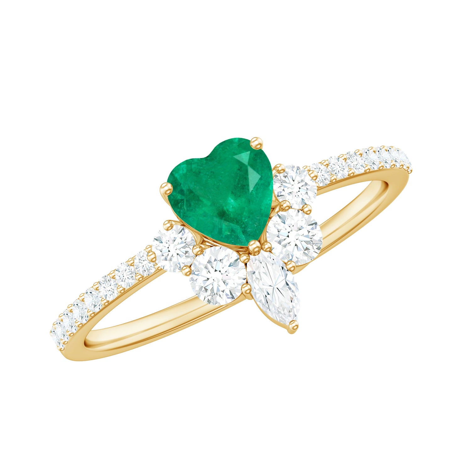 Natural Emerald Heart Promise Ring with Diamond