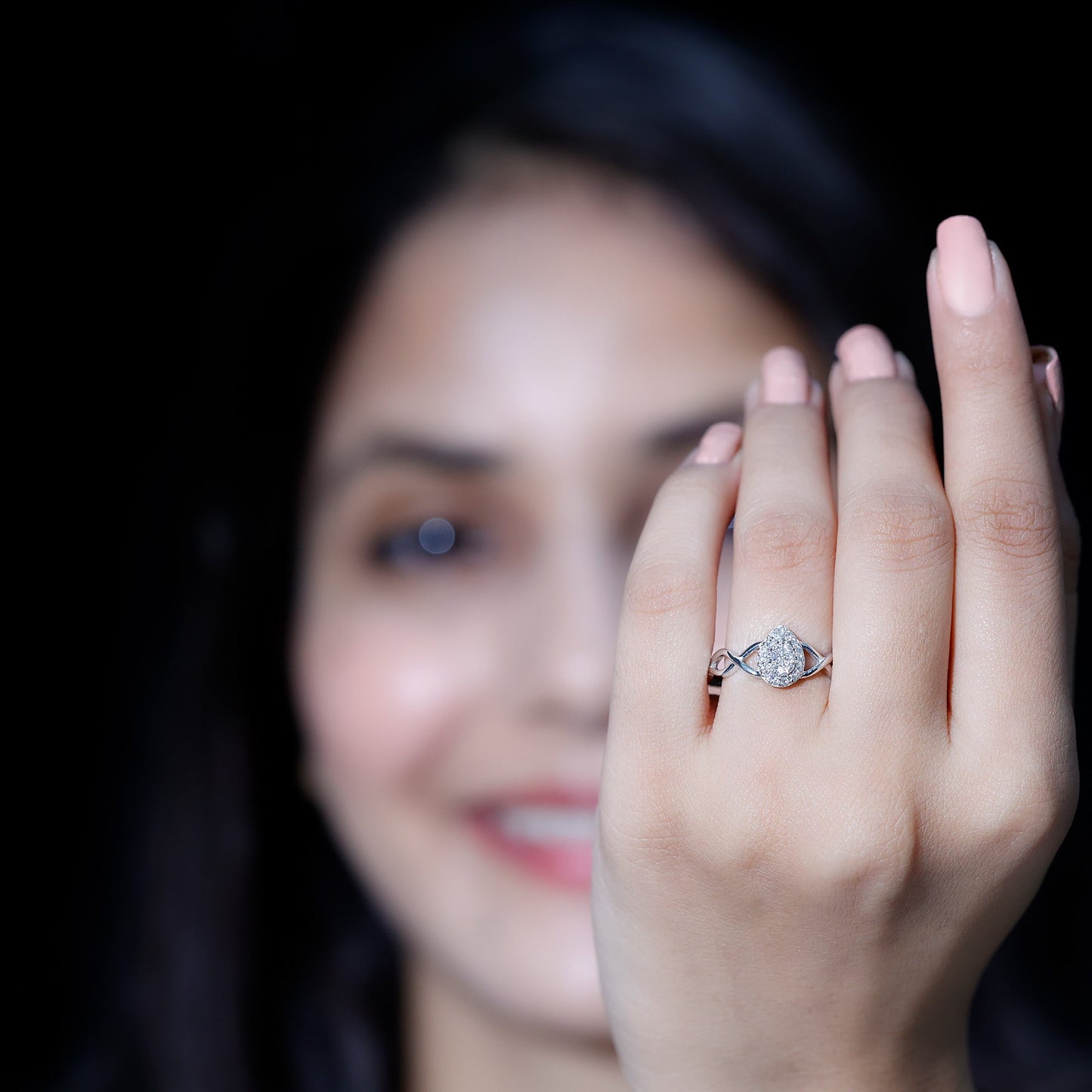 Illusion Set Round Moissanite Crossover Halo Engagement Ring