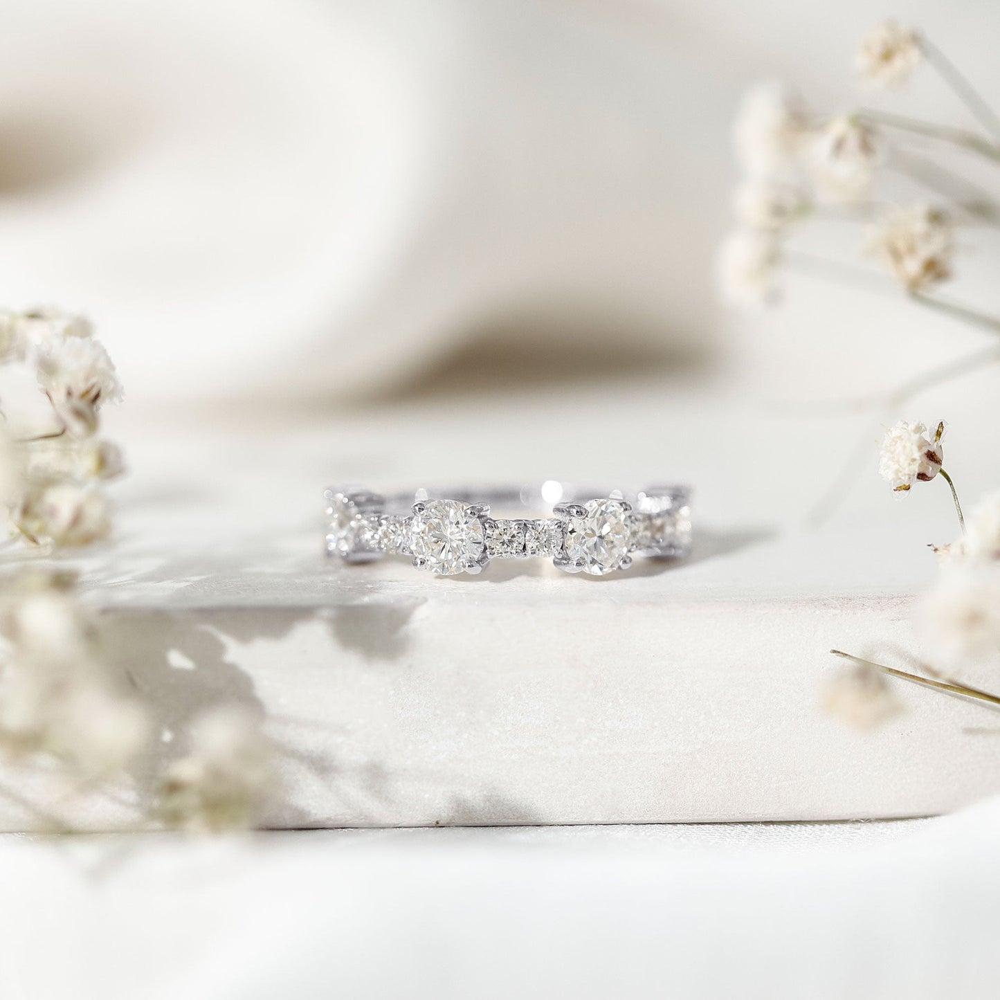 Round Moissanite Half Eternity Wedding Band