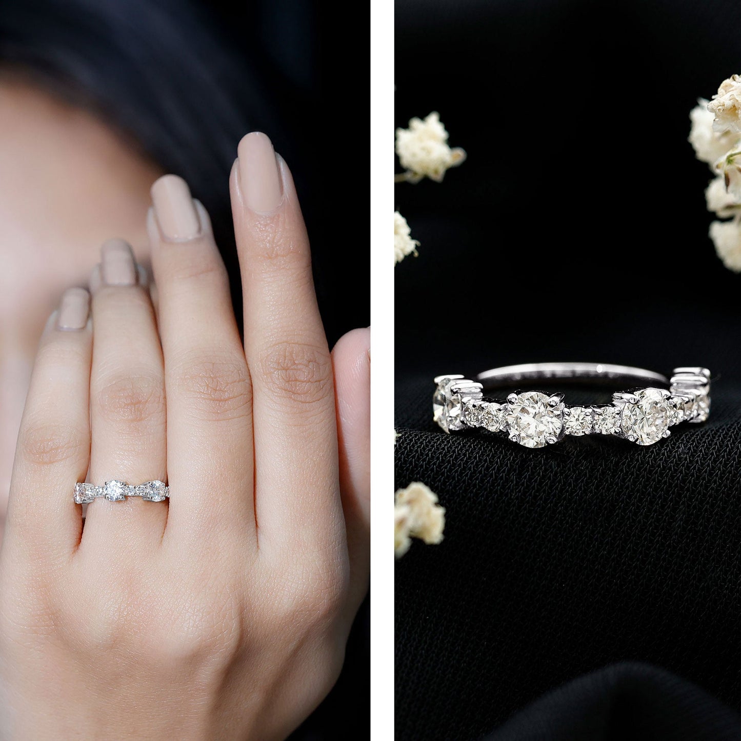 Round Moissanite Half Eternity Wedding Band