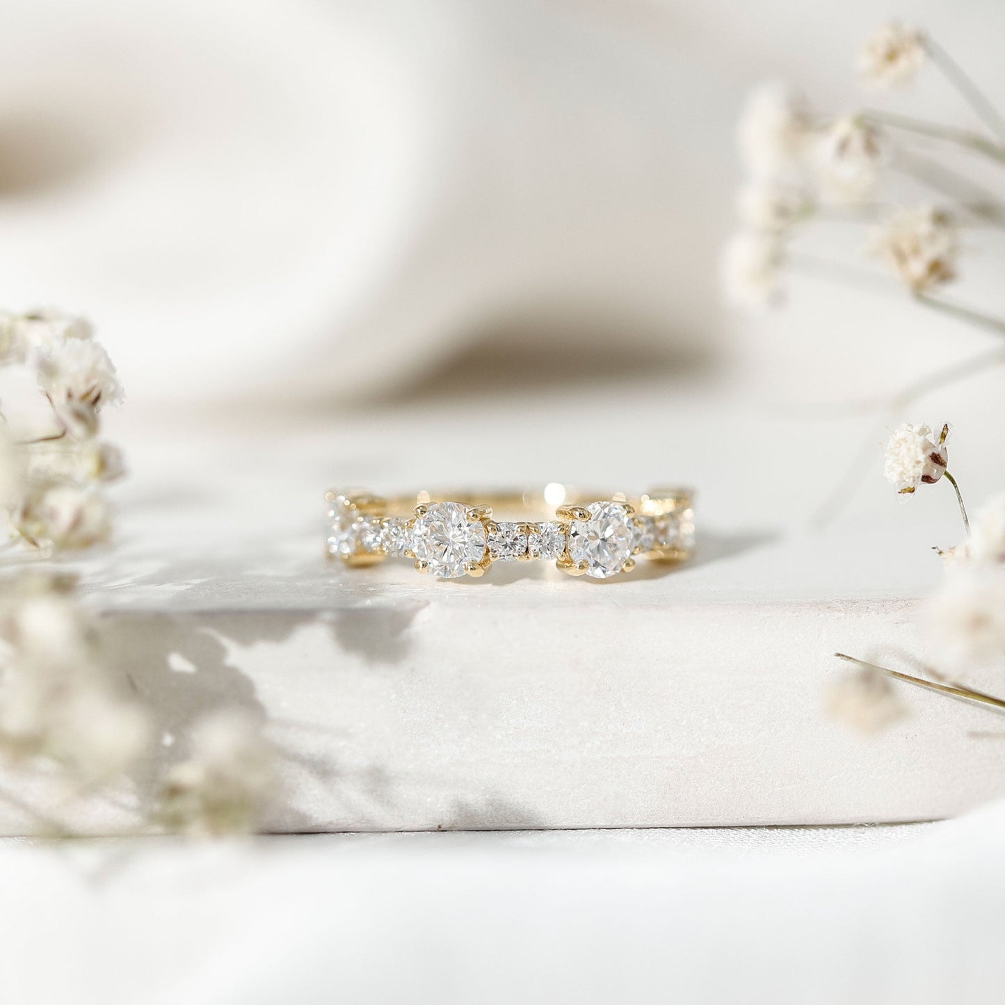 Round Moissanite Half Eternity Wedding Band