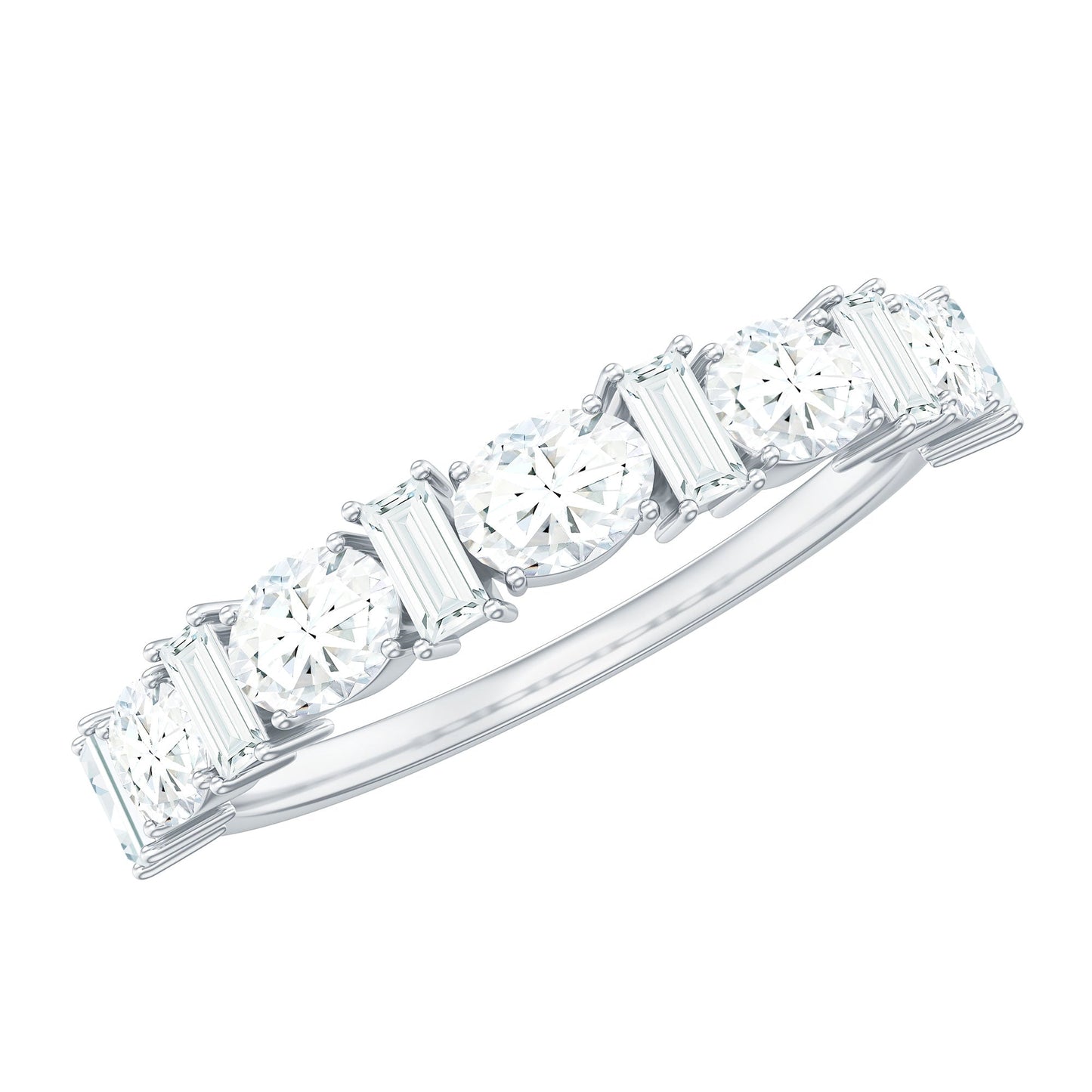 Certified Baguette and Oval Cut Moissanite Half Eternity Band