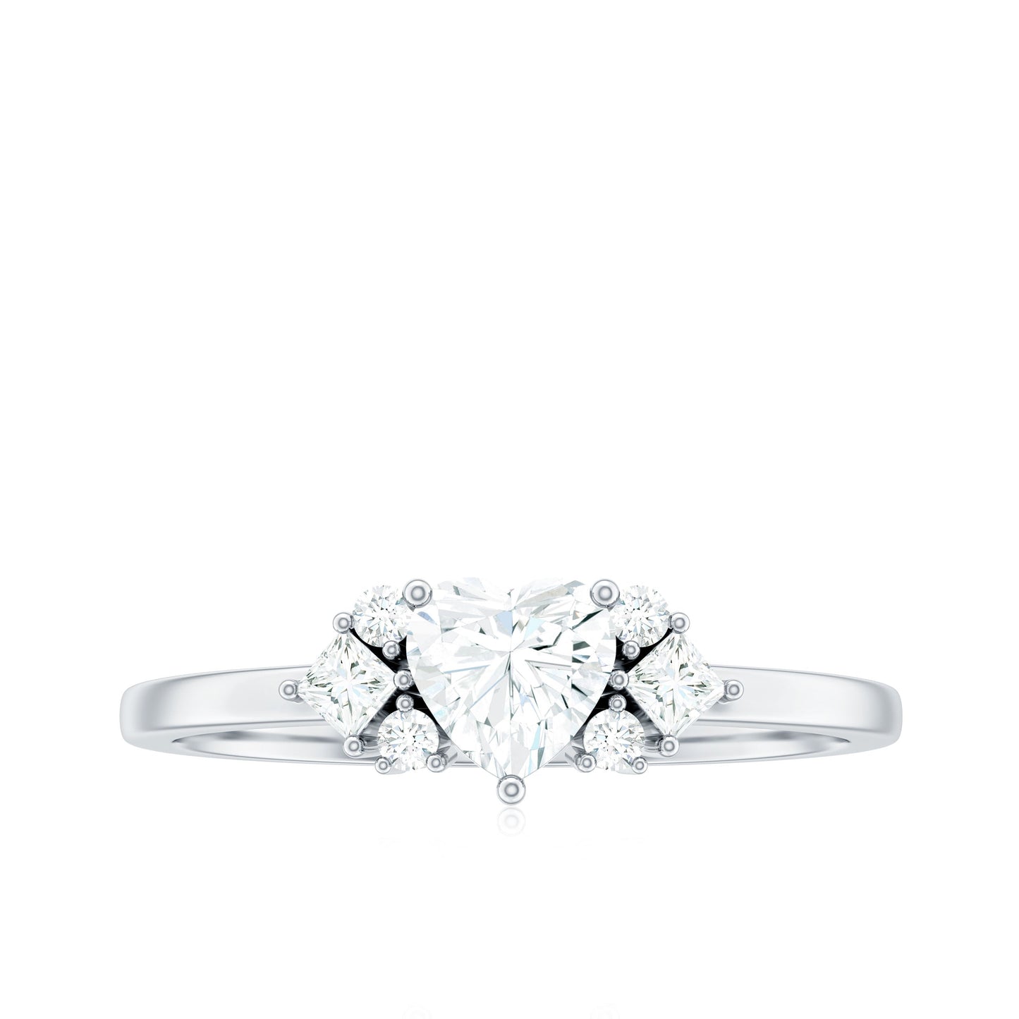Heart Shape Moissanite Engagement Ring with Cluster Stones