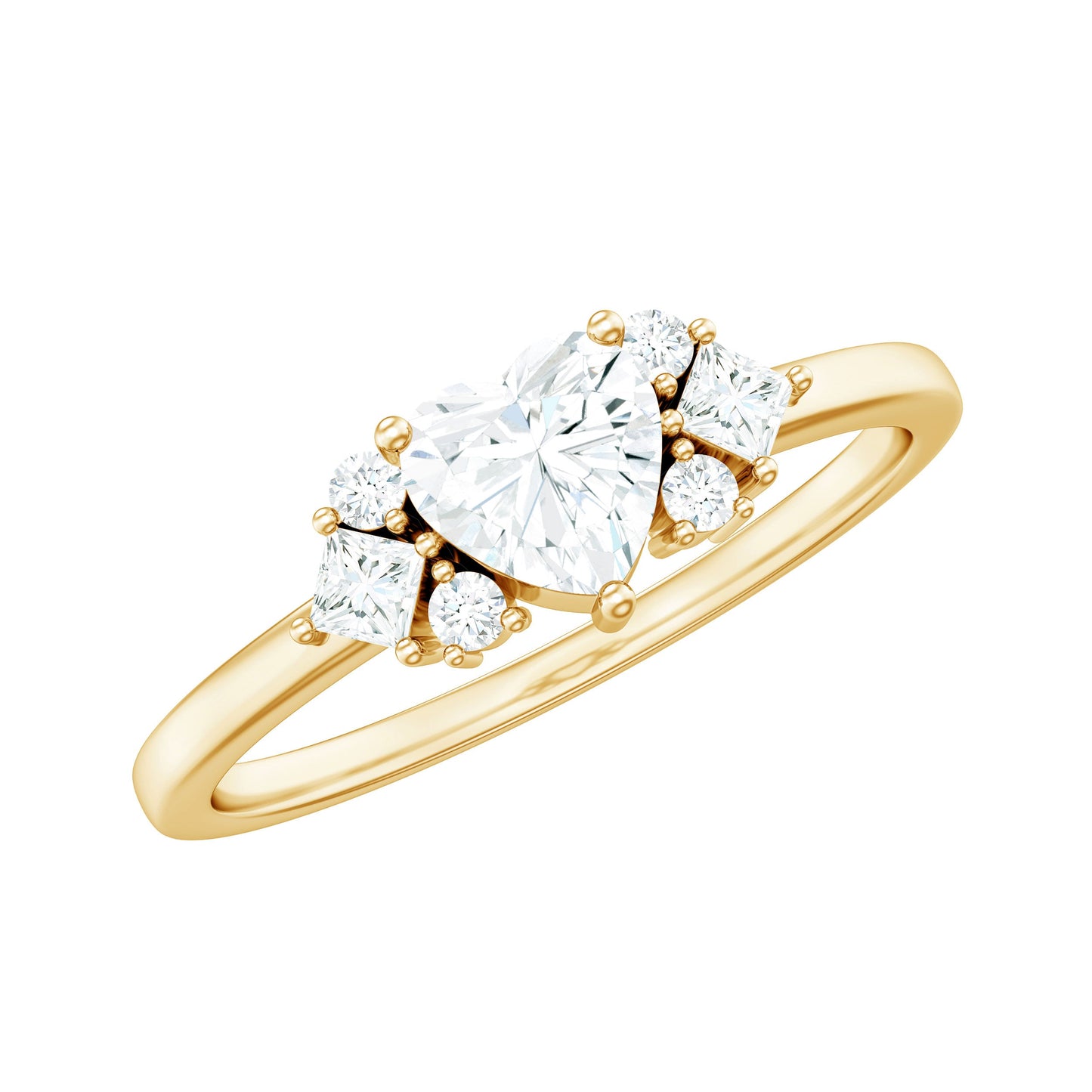 Heart Shape Moissanite Engagement Ring with Cluster Stones