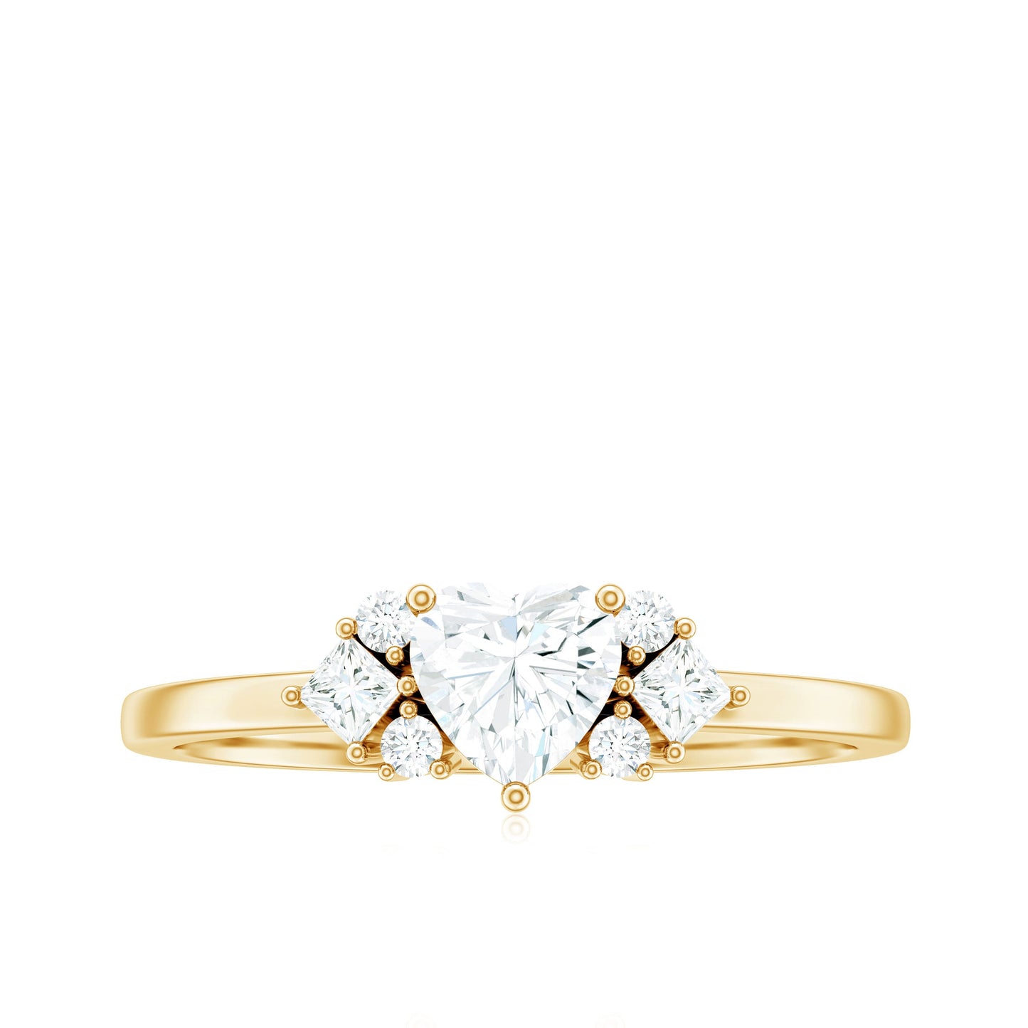 Heart Shape Moissanite Engagement Ring with Cluster Stones