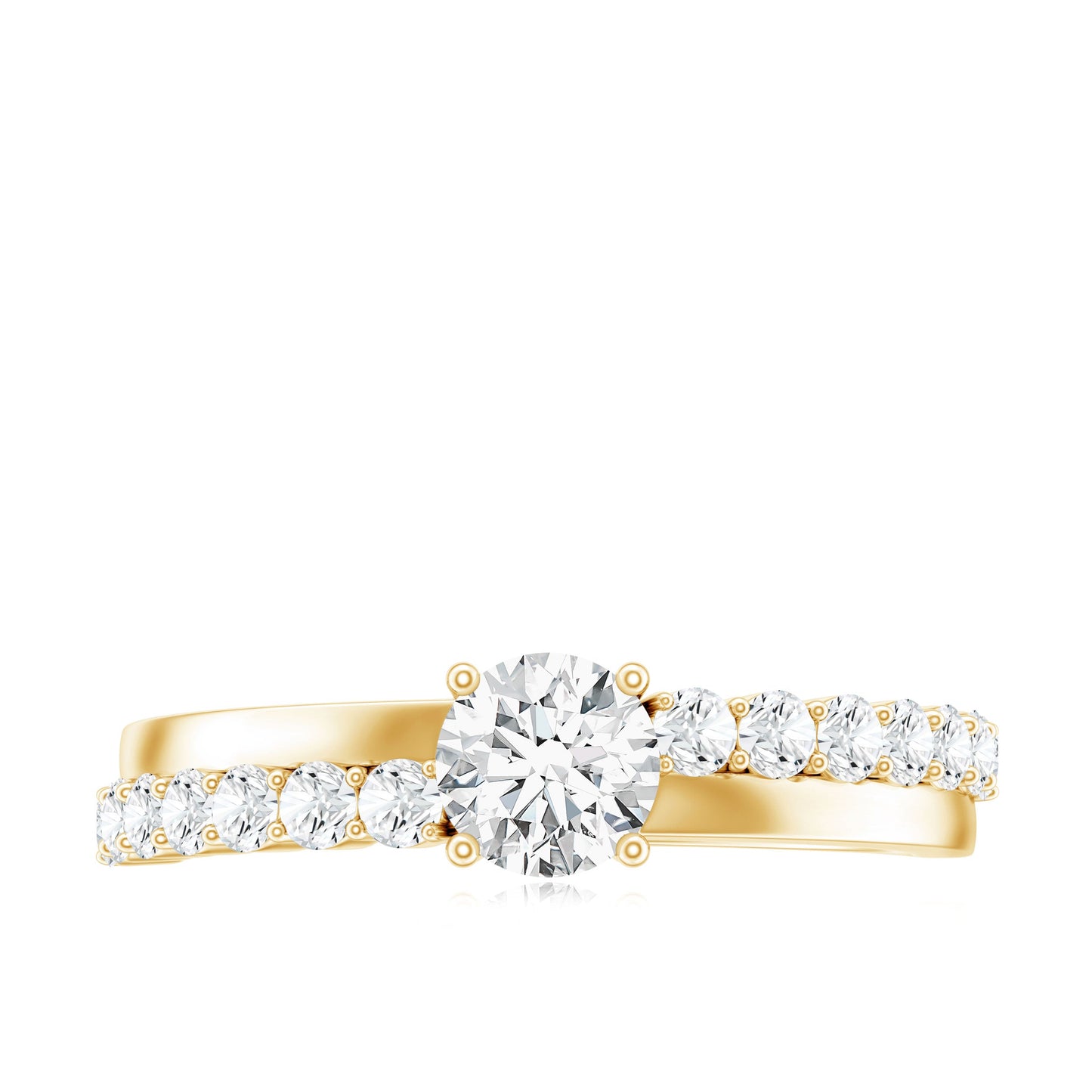 Round Cut Moissanite Engagement Ring with Side Stones