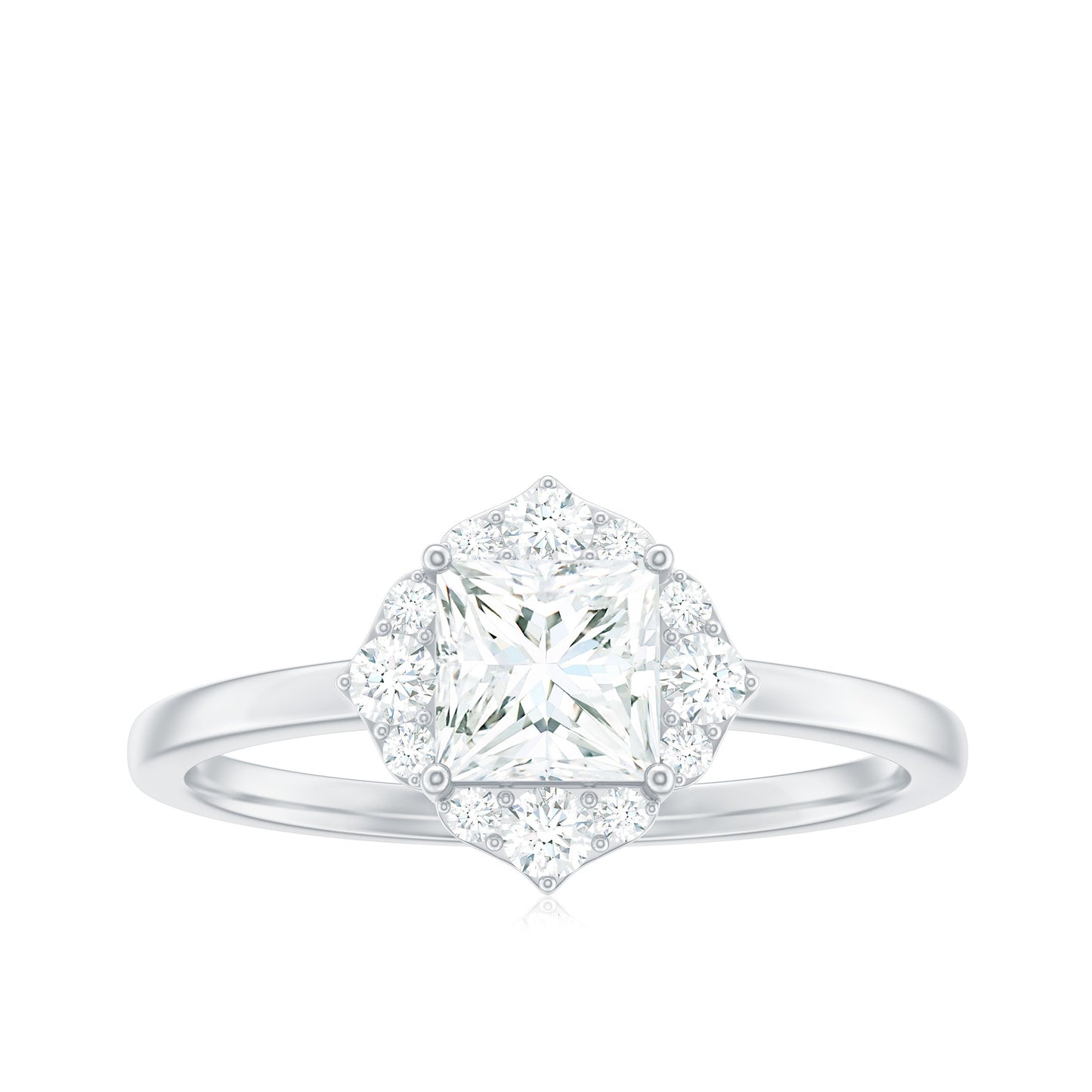 Princess Cut Moissanite Floral Engagement Ring for Women