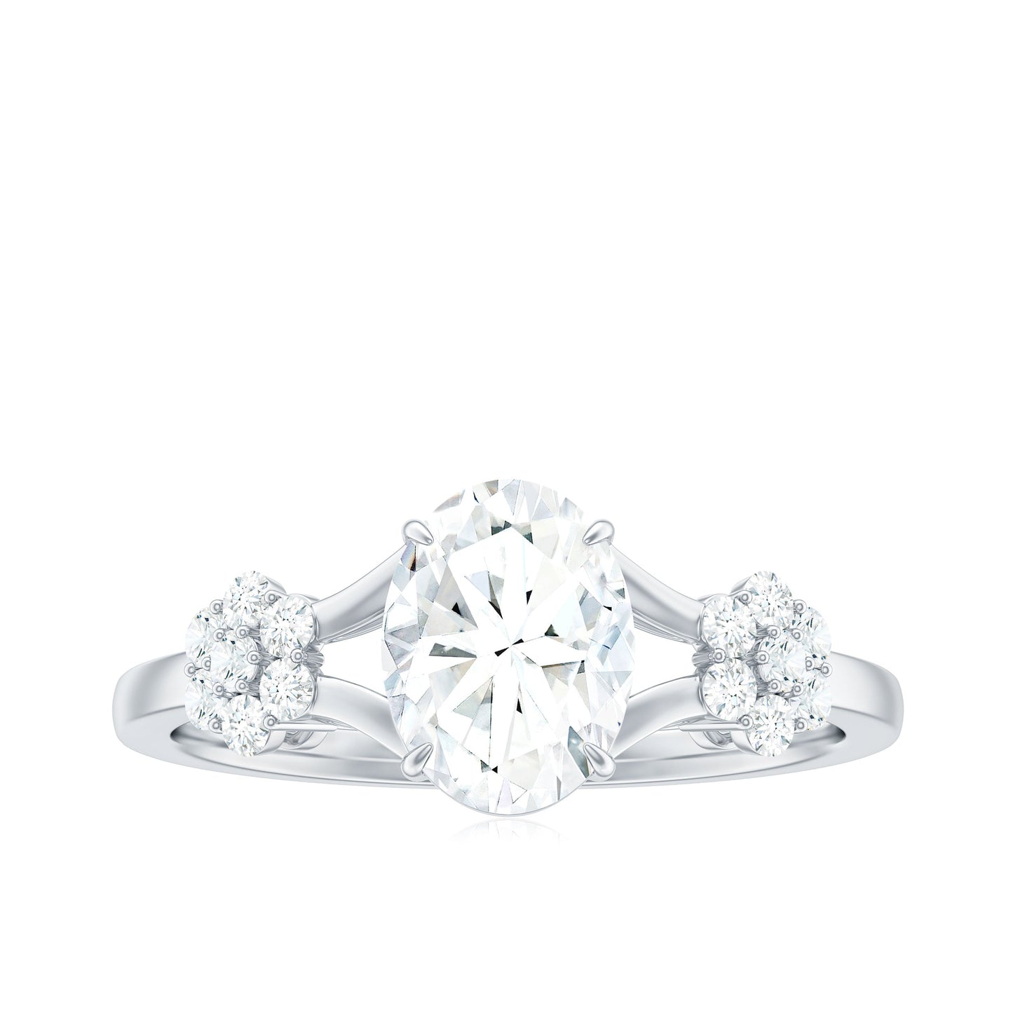 Oval Cut Moissanite Flower Engagement Ring in Split Shank